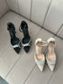 Rhinestone Embedded Pointy Toe Buckle Strap Heels